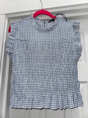 ZARA SMOCKED GINGHAM TOP